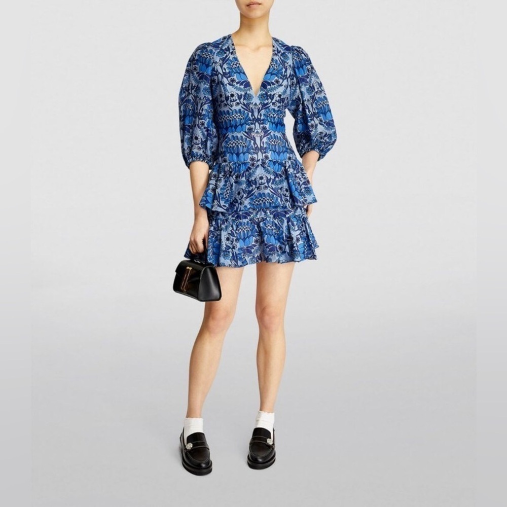 New! SANDRO PARIS Eyana Yana Scarf Linen Print Mini Dress 💙 XS - Picture 9 of 11